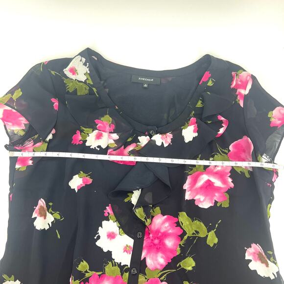 Jones Wear black floral semi-sheer blouse size 16 - Picture 5 of 8